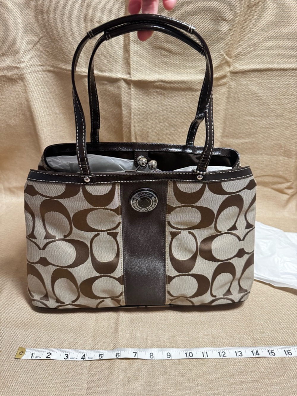 Coach Brown and Cream Signature Canvas Tote